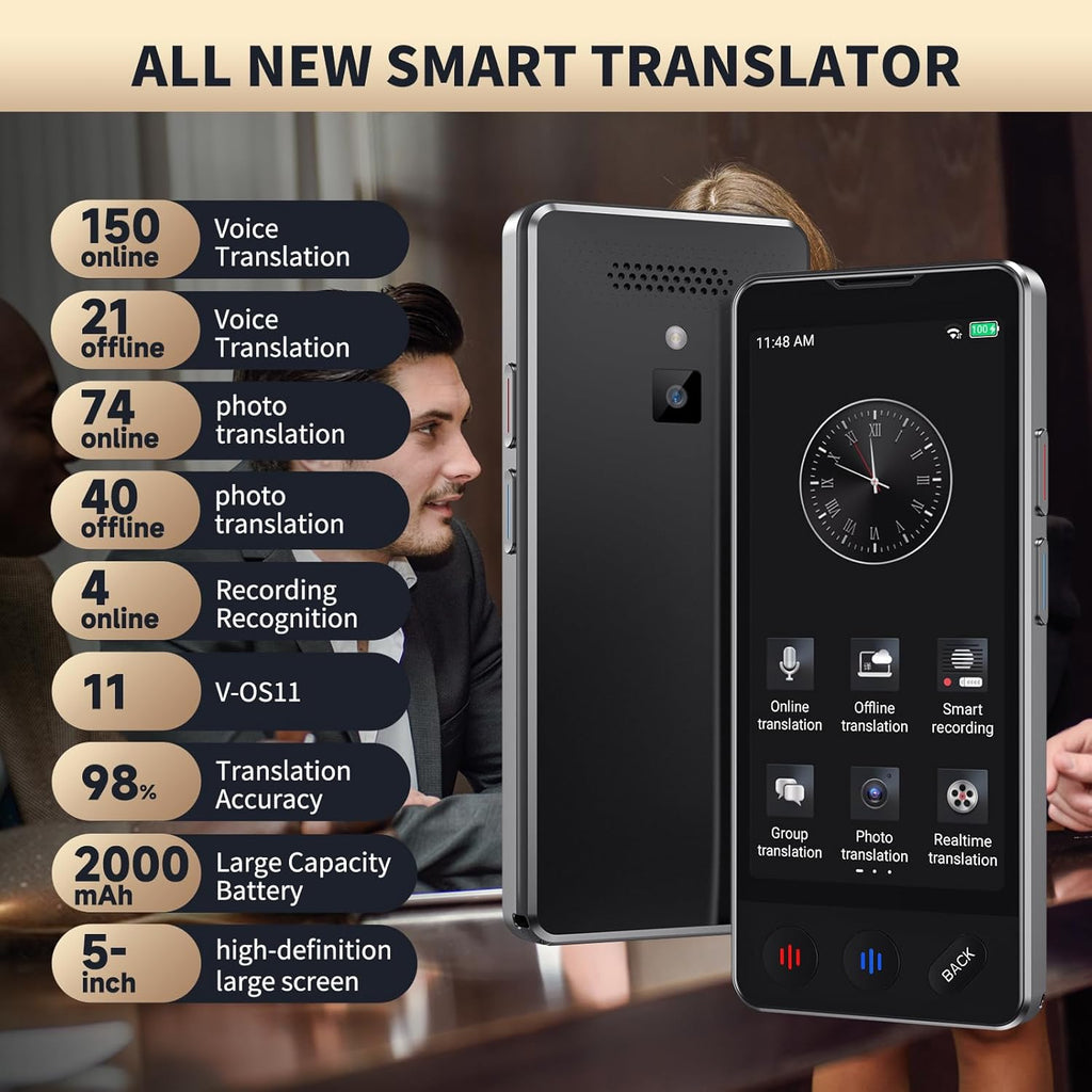 2026 AI Language Translator Device – VORMOR Instant 150 Languages Voice & Photo Translator No WiFi Needed | ChatGPT Smart Translator for Travel & Business